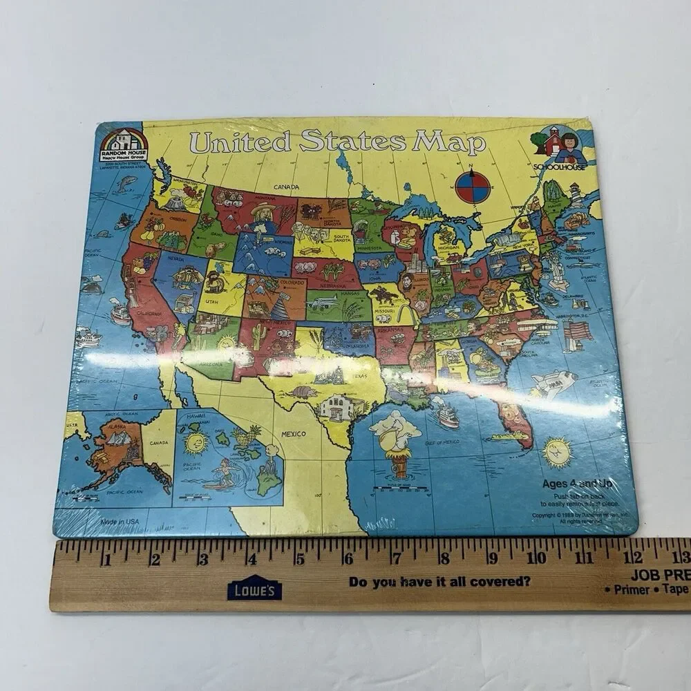 Vintage Random House United States of America Picture Puzzle Landmark World Map